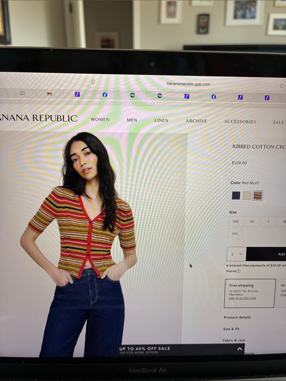 Banana Republic Multicolor Striped Ribbed Cotton Crop Cardigan